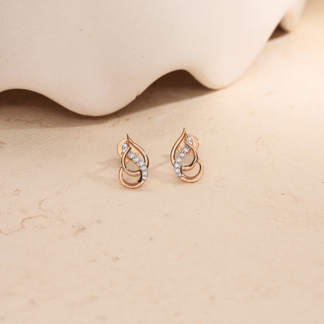 Dew Shimmer Diamond & Gold Stud Earrings for Women