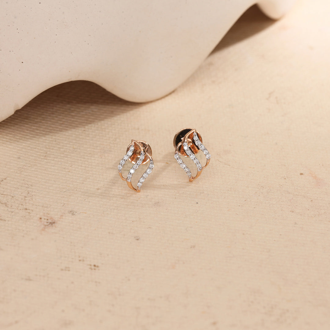 Lunar Veil Diamond & Gold Stud Earrings for Women