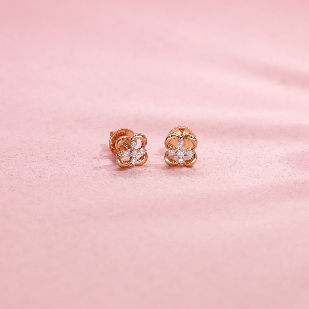 Luminous Edge Diamond & Gold Stud Earrings for Women