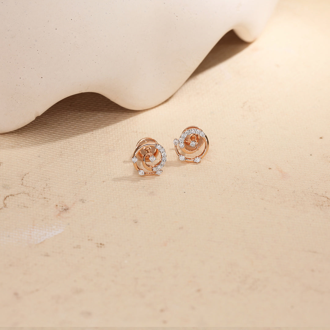 Crystal Swirl Diamond & Gold Stud Earrings for Women