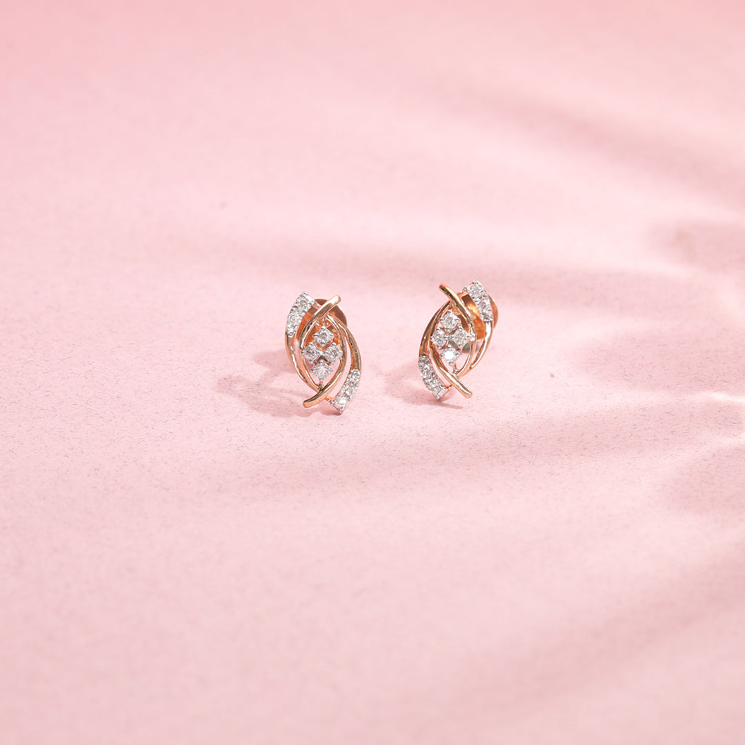 Luminous Spiral Diamond & Gold Stud Earrings for Women