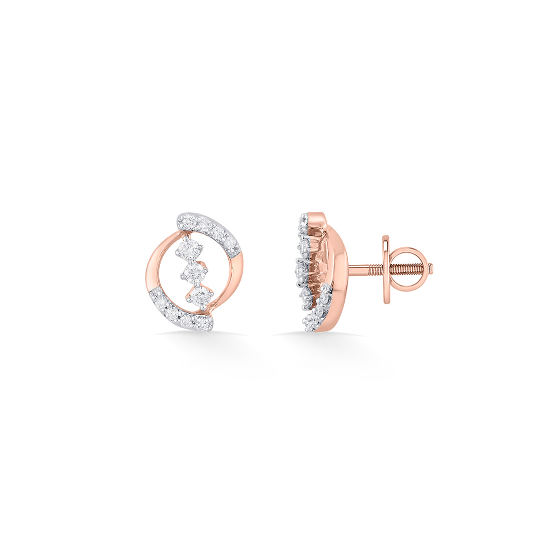 Sweeping Glow Diamond & Gold Stud Earrings for Women