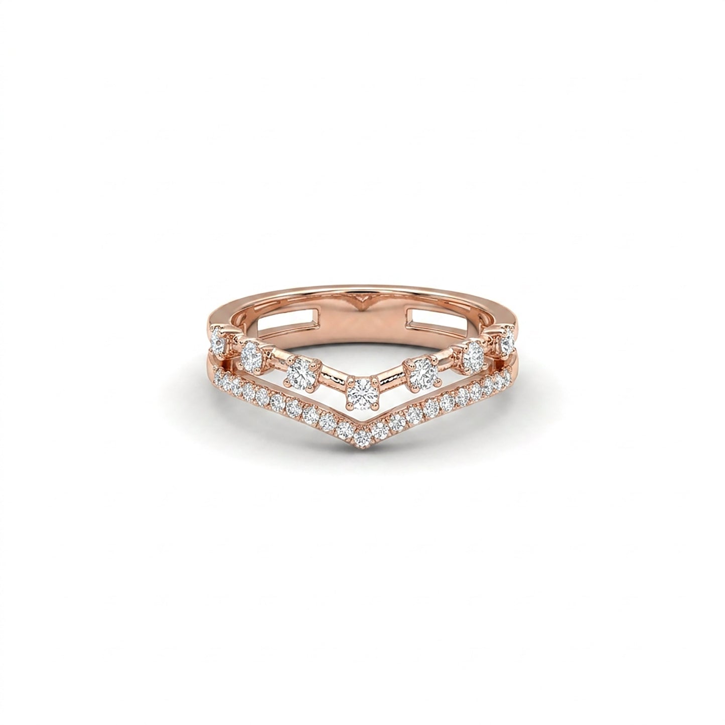 Majestic Chevron Fashion Rose Gold & Diamond Ring