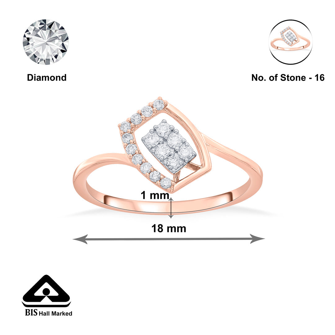 Twisted Rectangle Diamond & Gold Casual Ring for Women