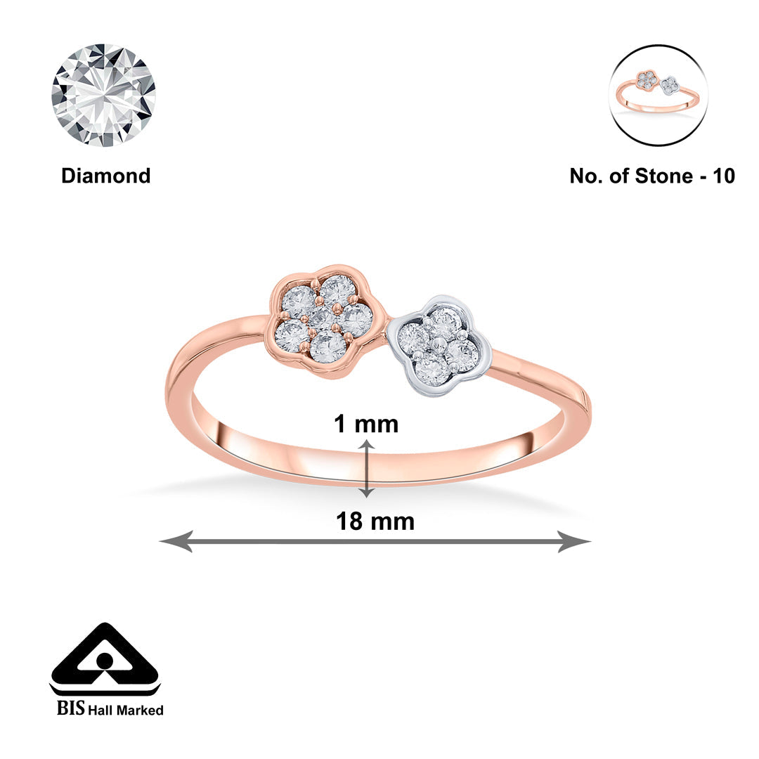 Dual Blossoms Diamond & Gold Fashion Ring for Women
