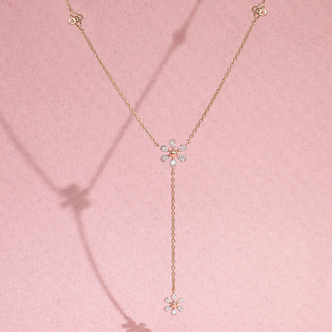 Bloom Cascade Diamond & Gold Lariat Necklace for Women