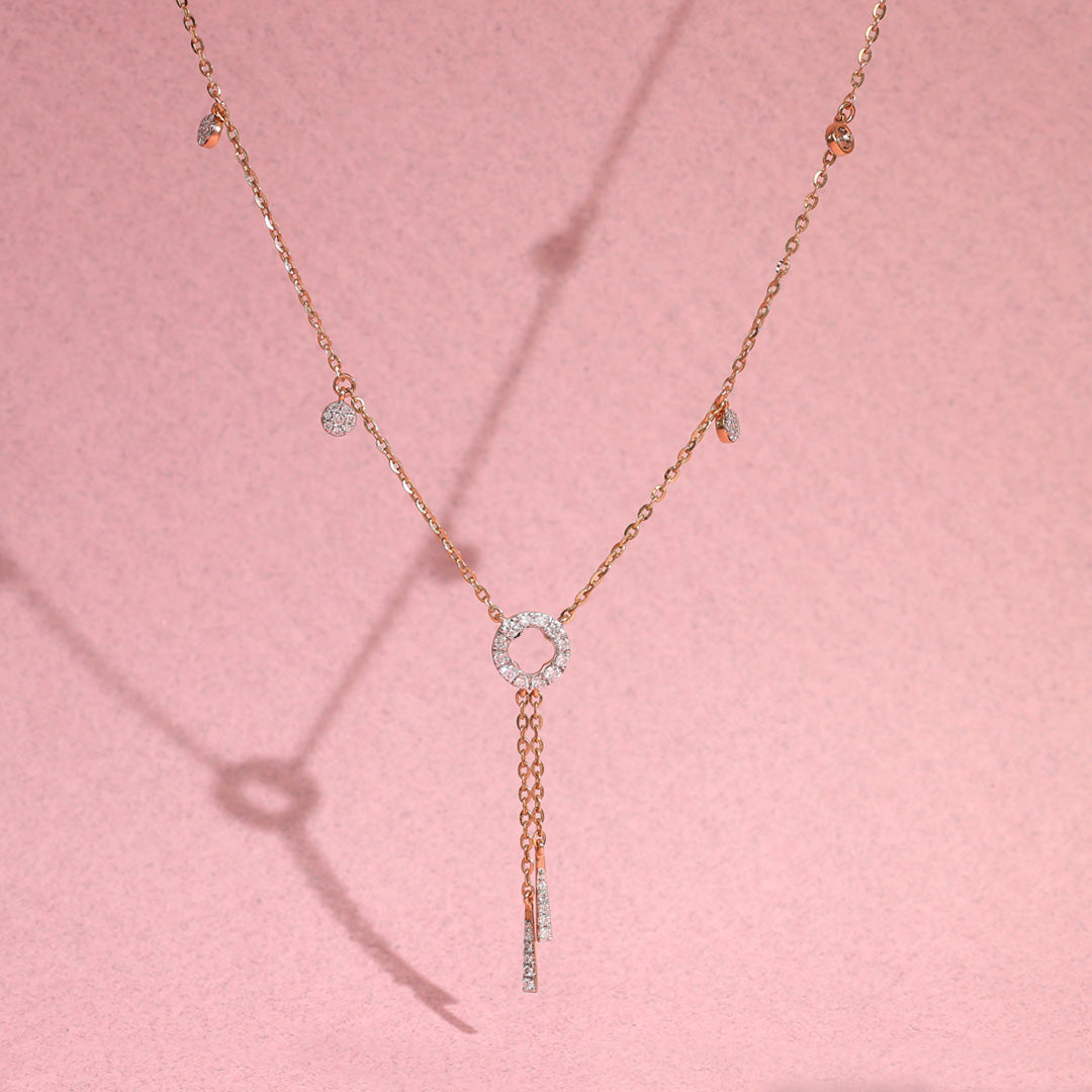 Halo Cascade Diamond & Gold Lariat Necklace for Women