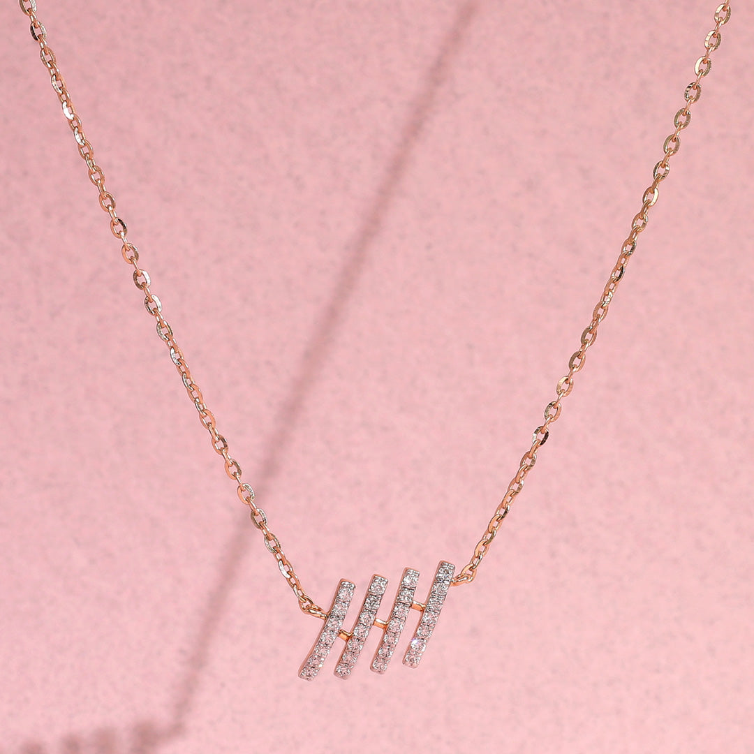 Linear Bar Diamond & Gold Modern Necklace for Women