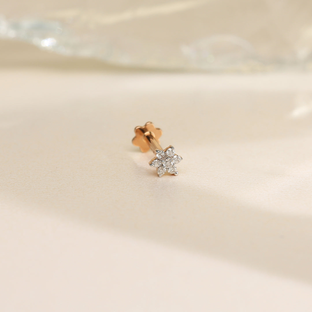 Crystal Bloom Diamond & Gold Nosepin Screw for Women