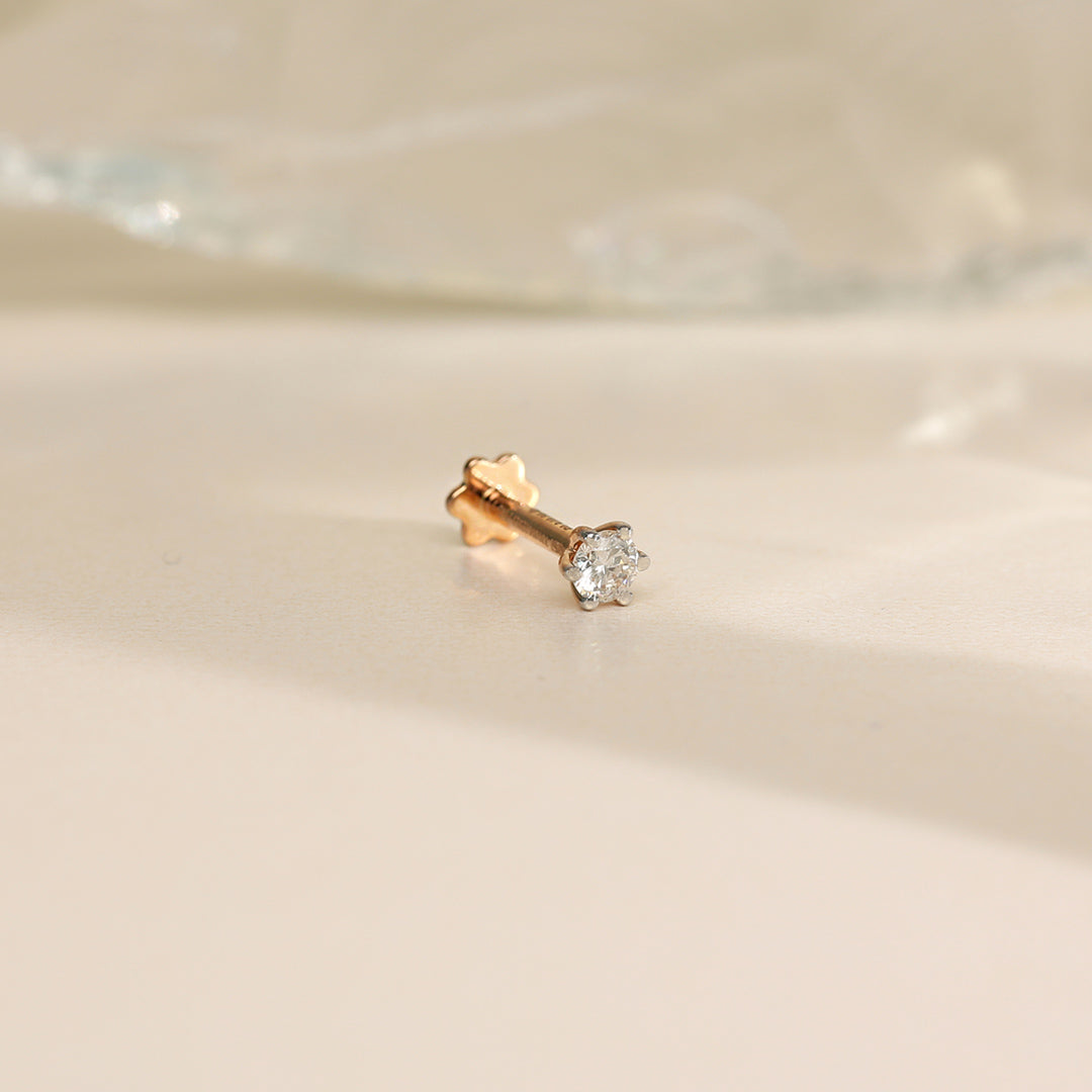Pearl Glow Diamond & Gold Nosepin Screw for Women