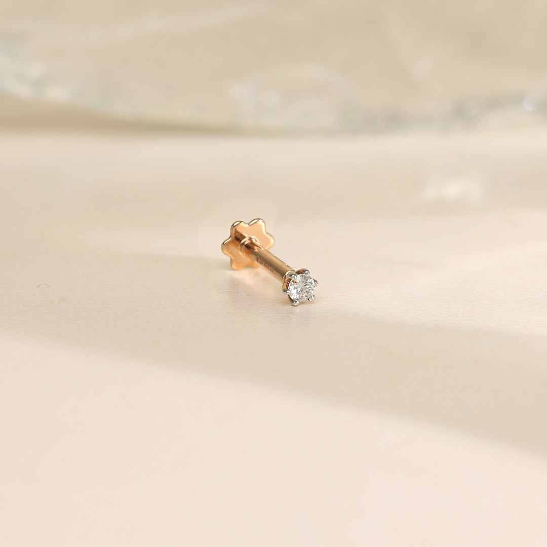 Aura Gleam Diamond & Gold Nosepin Screw for Women