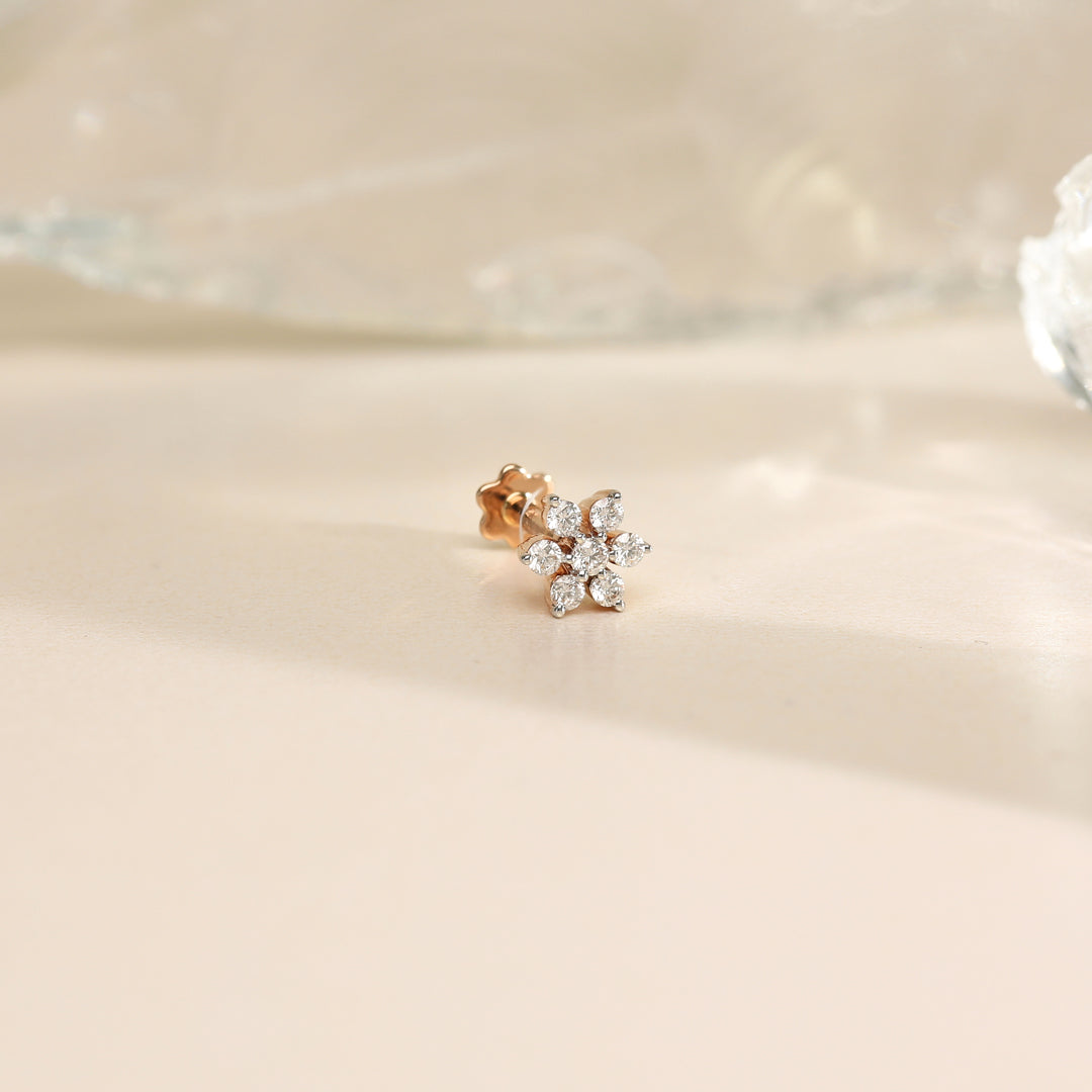 Crystal Bloomlet Diamond & Gold Nosepin Screw for Women