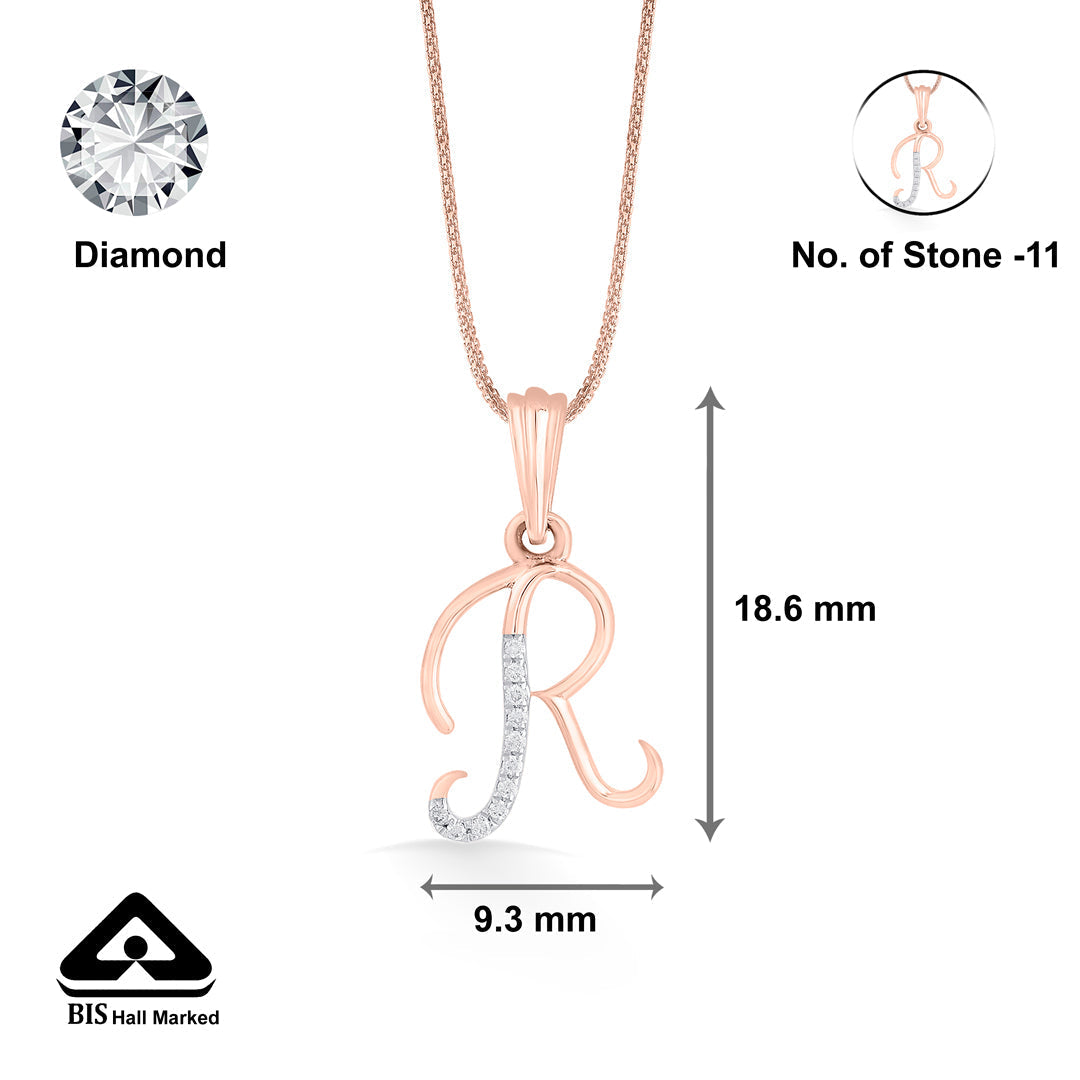 Radiant R Diamond & Gold Alphabet Pendant for Women