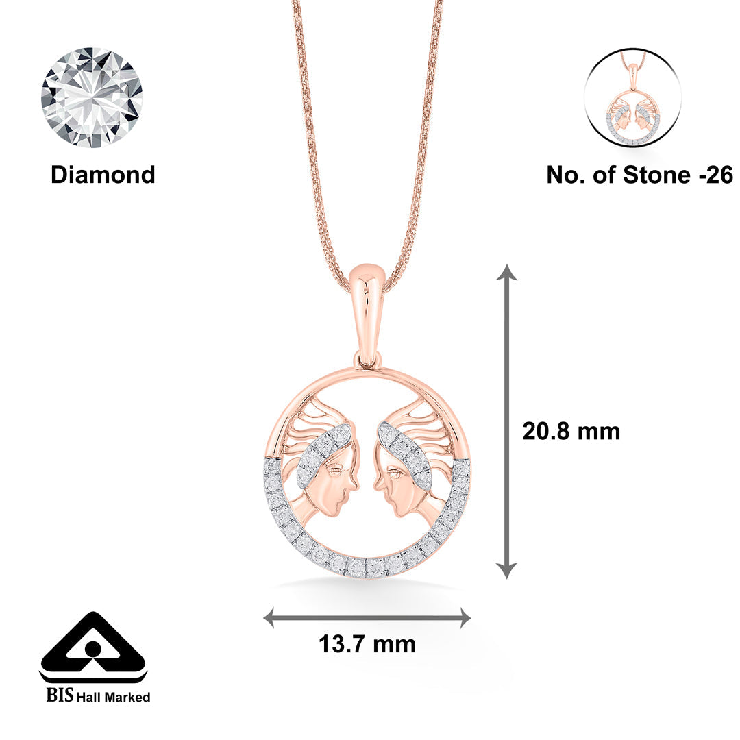 Gemini Glow Diamond & Gold Zodiac Pendant for Women