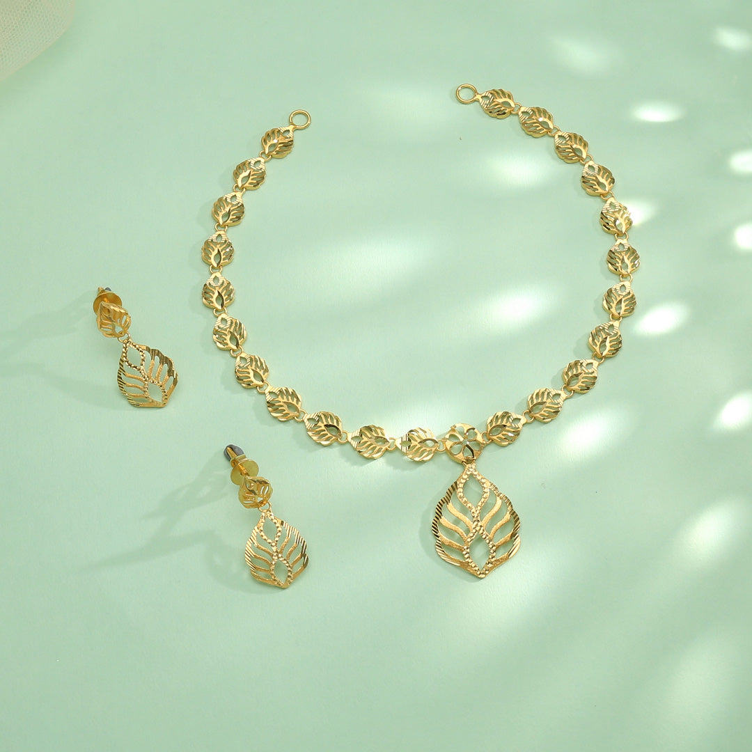 Fern Glow Gold Necklace Set for Women