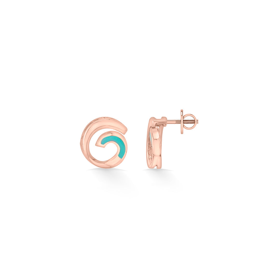 Ocean Wave Gold Stud Earrings for Women