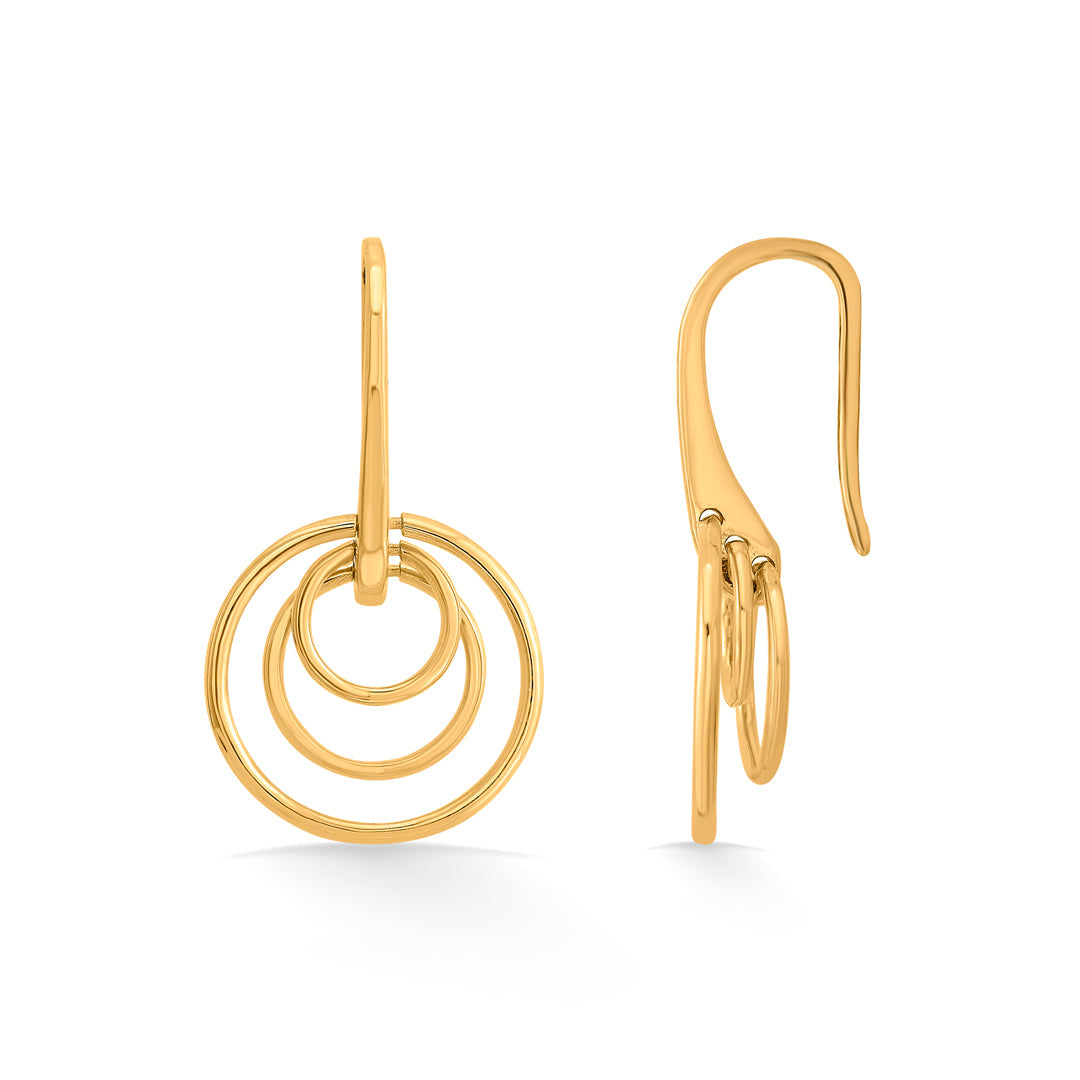 Triple Ripple Gold Drops & Danglers Earrings for Women