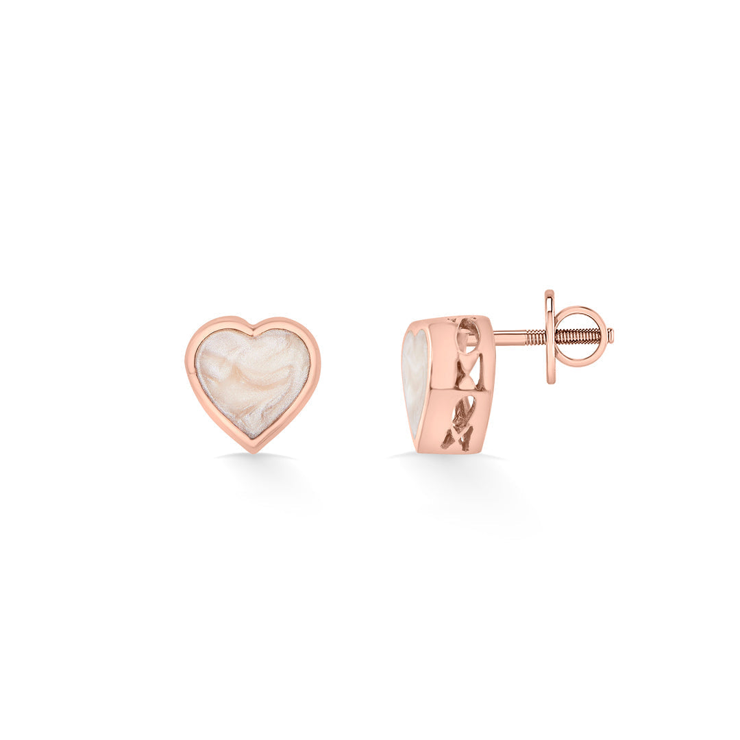 Stone Heart Gold Stud Earrings for Women