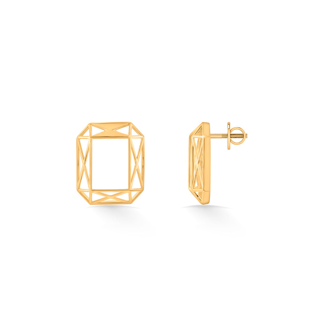 Linear Outline Gold Stud Earrings for Women