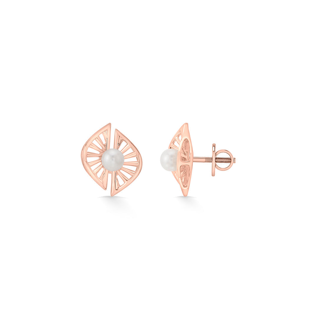 Sun Pearl Glow Gold Stud Earrings for Women