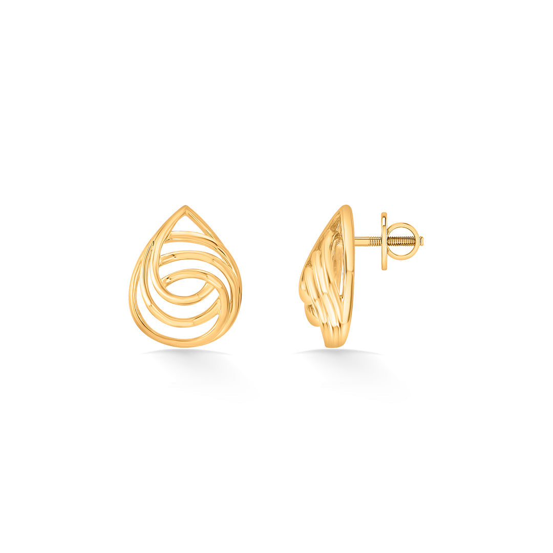 Wave Drop Gold Stud Earrings for Women