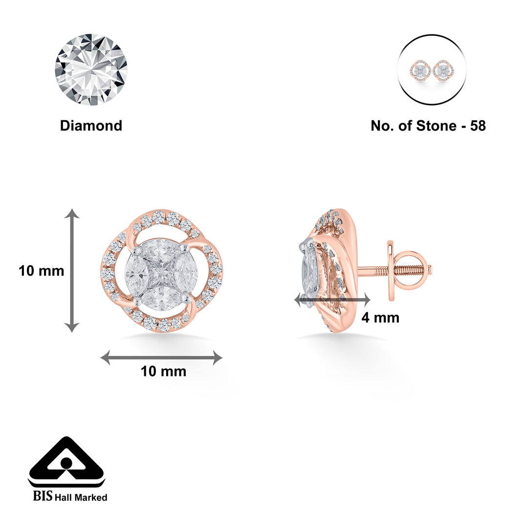 Regal Orb Diamond & Gold Stud Earrings for Women