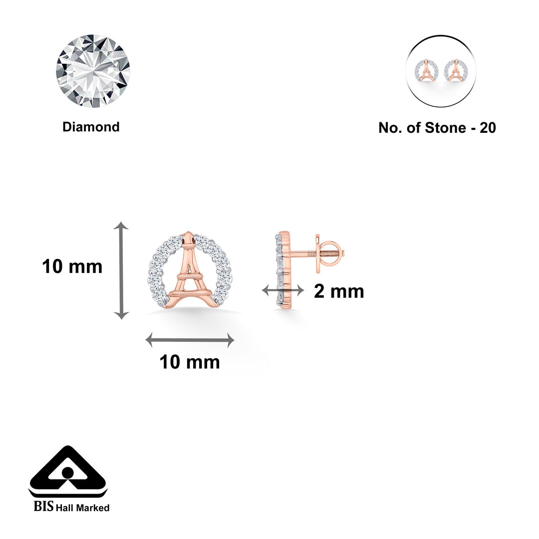 Paris Shine Diamond & Gold Stud Earrings for Women