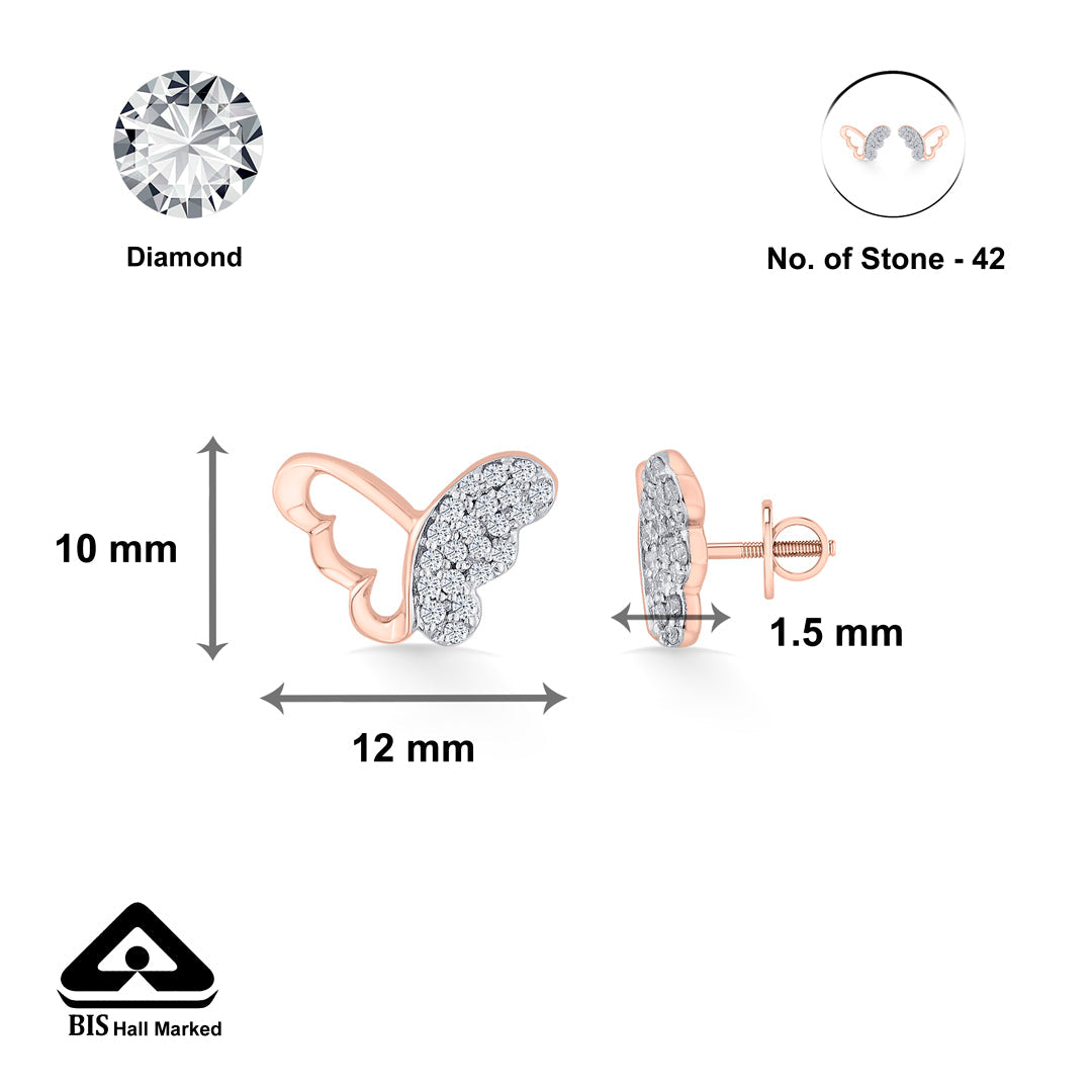 Winglet Gleam Diamond & Gold Stud Earrings for Women