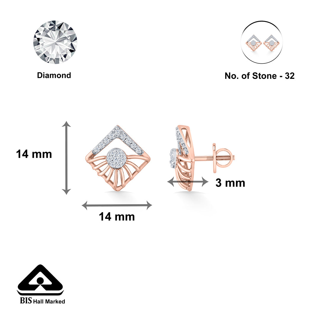 Faceted Cube Diamond & Gold Stud Earrings for Women