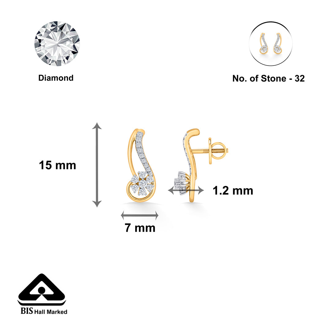 Curved Bloom Diamond & Gold Stud Earrings for Women