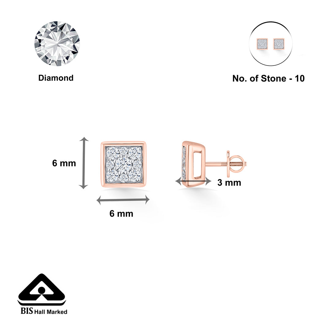 Crystal Facet Diamond & Gold Stud Earrings for Women