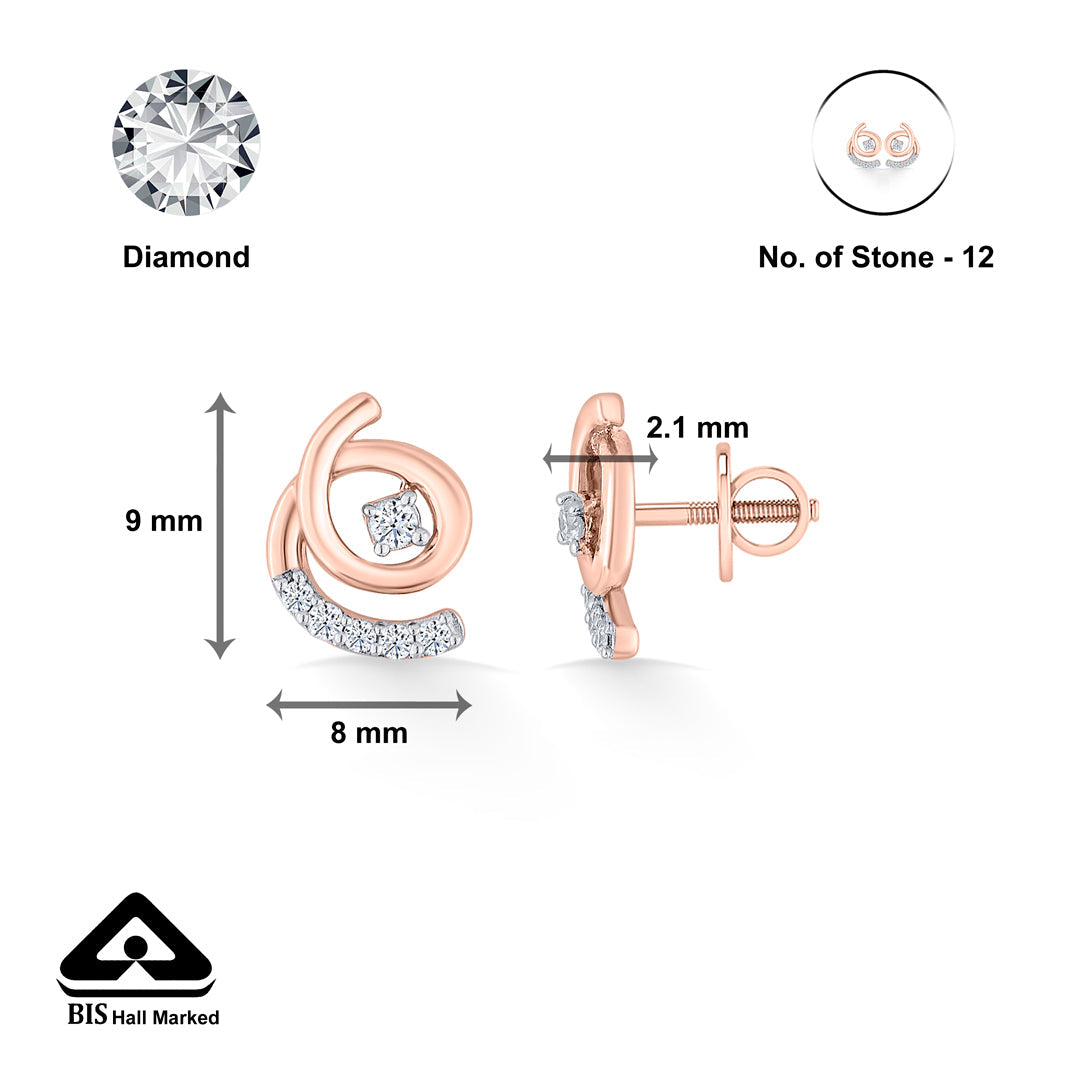 Whirl Shine Diamond & Gold Stud Earrings for Women
