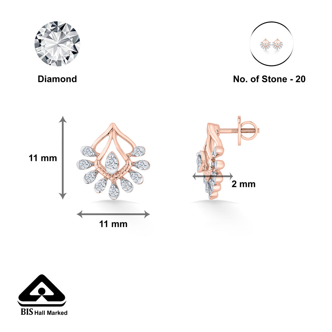 Crystal Grove Diamond & Gold Stud Earrings for Women