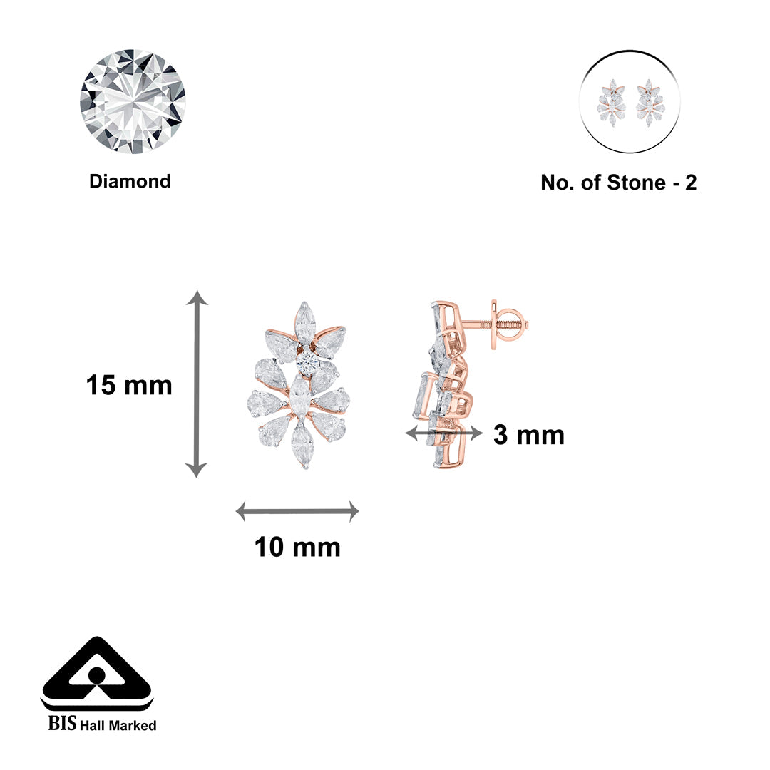 Prism Bloom Diamond & Gold Stud Earrings for Women