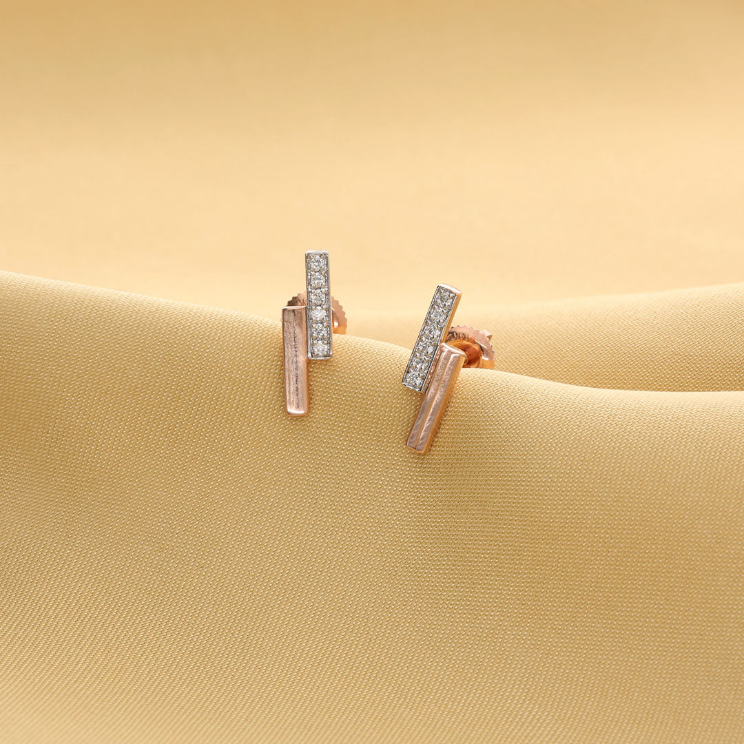 Zyric Line Diamond & Gold Stud Earrings for Women