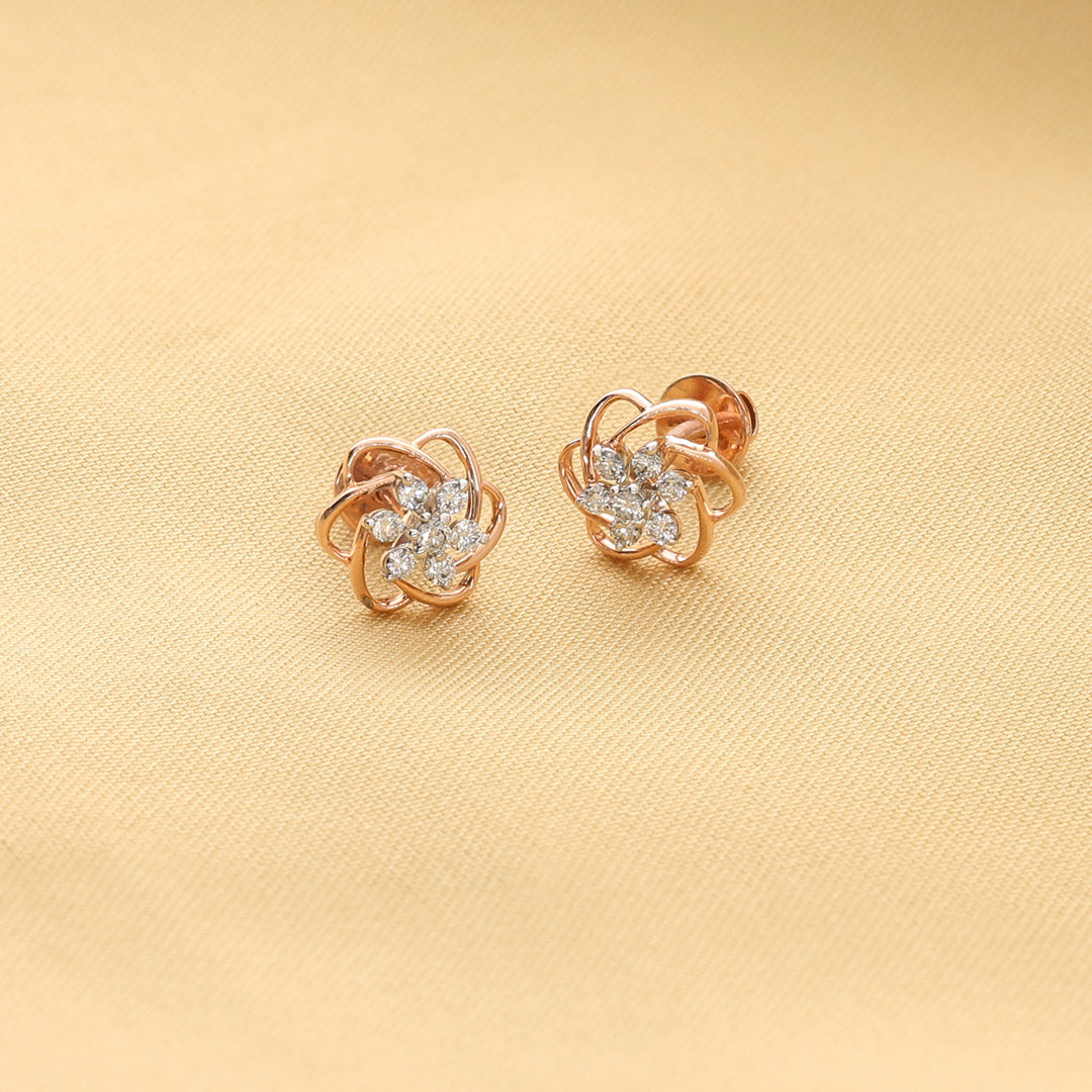 Bloomora Muse Diamond & Gold Stud Earrings for Women