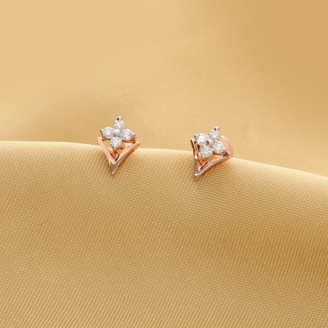 Floretta Frame Diamond & Gold Stud Earrings for Women