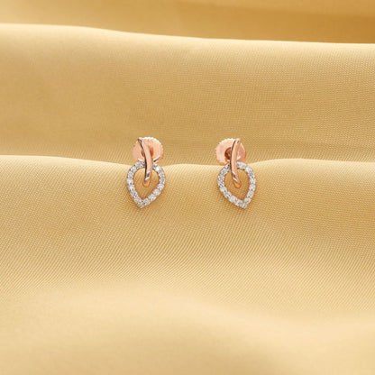 Leaf Vein Diamond & Gold Stud Earrings for Women