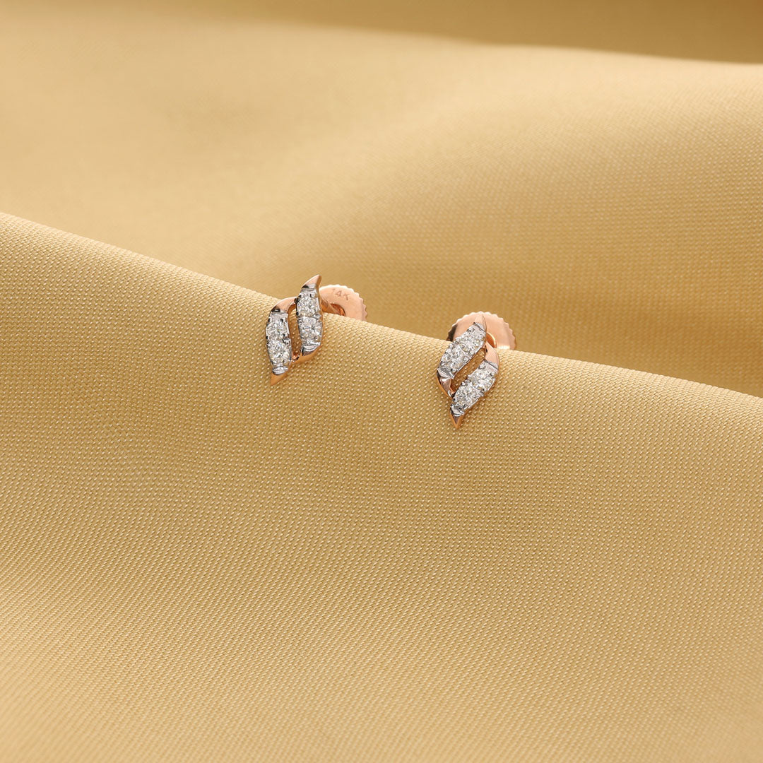 Feather Mist Diamond & Gold Stud Earrings for Women