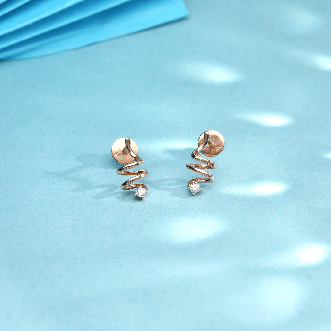 Helix Curve Diamond & Gold Stud Earrings for Women
