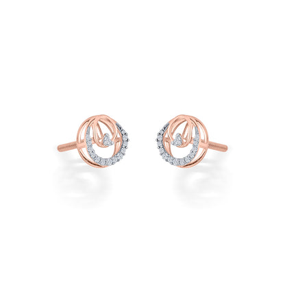 Sun Halo Diamond & Gold Stud Earrings for Women