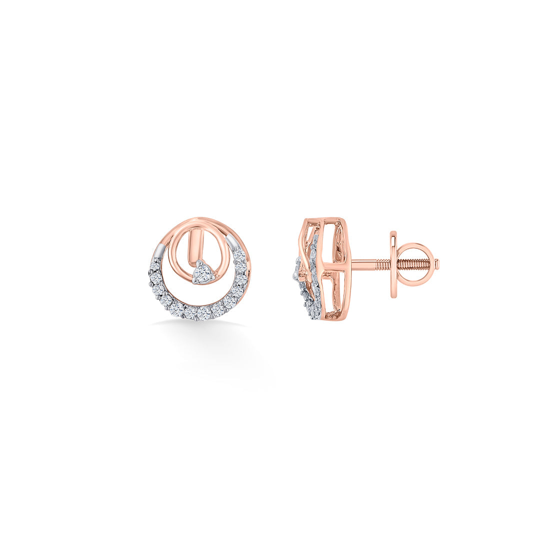 Sun Halo Diamond & Gold Stud Earrings for Women