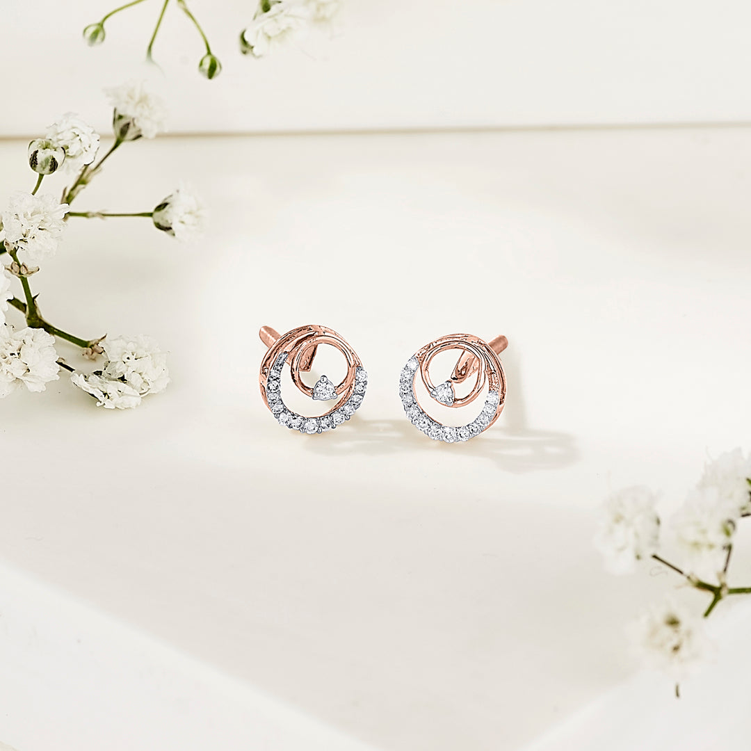 Sun Halo Diamond & Gold Stud Earrings for Women