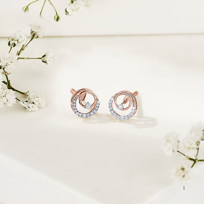 Sun Halo Diamond & Gold Stud Earrings for Women