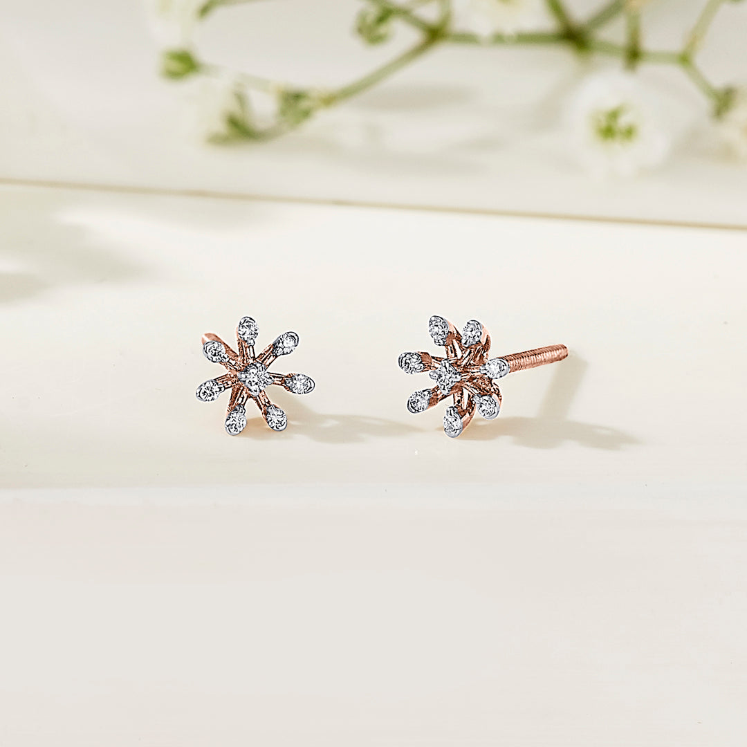 Petite Bloom Diamond & Gold Stud Earrings for Women