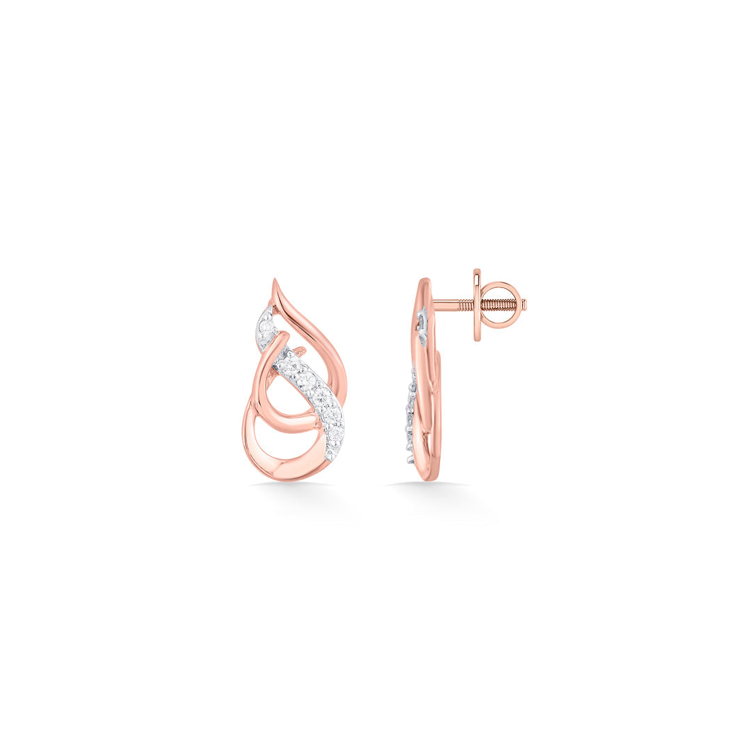 Dew Shimmer Diamond & Gold Stud Earrings for Women