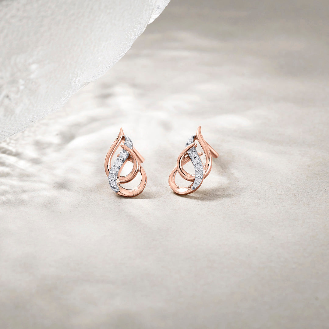 Dew Shimmer Diamond & Gold Stud Earrings for Women