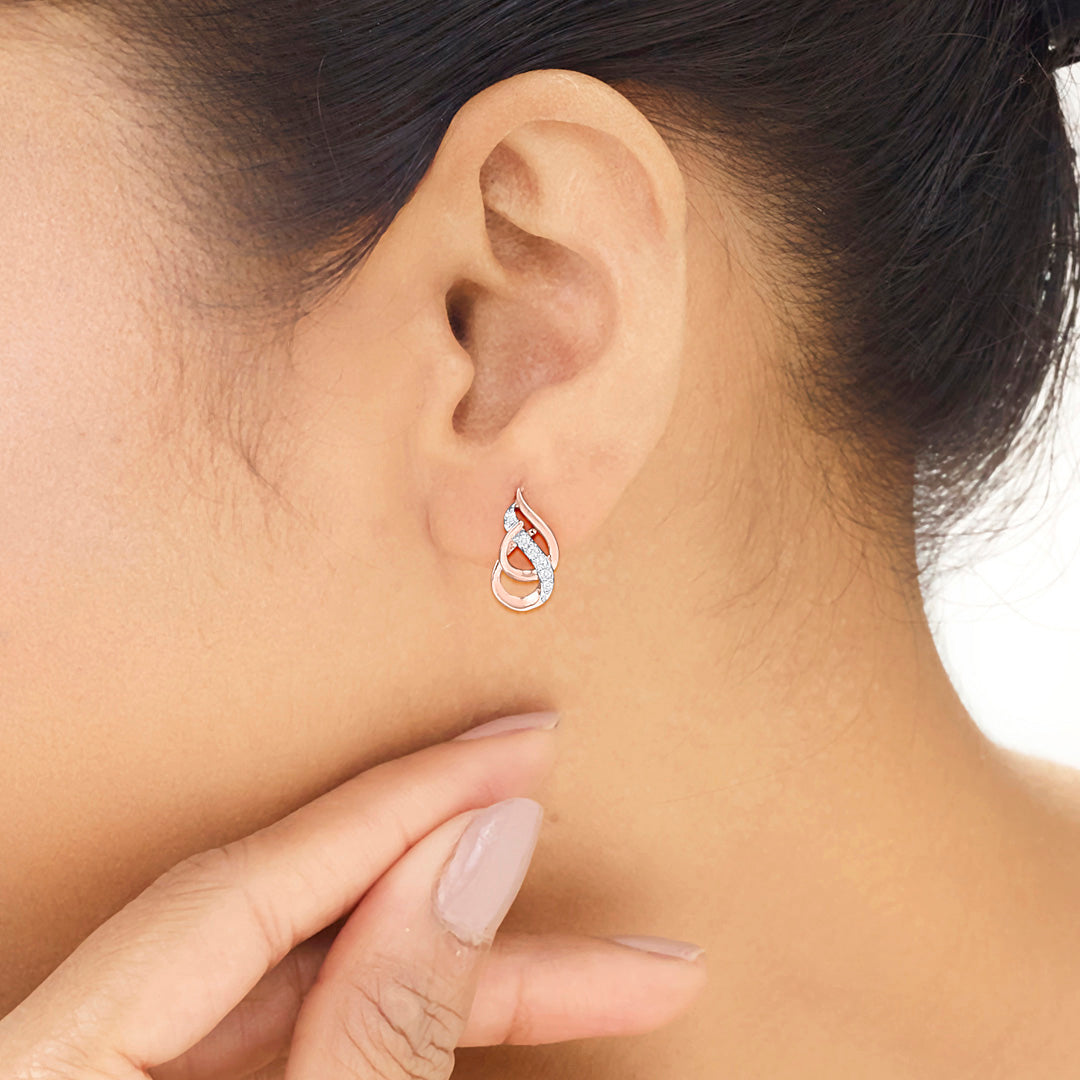 Dew Shimmer Diamond & Gold Stud Earrings for Women