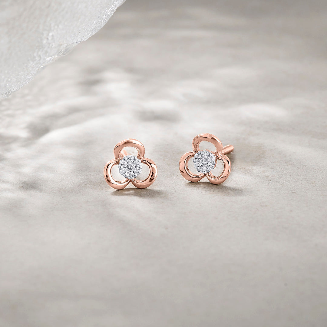 Bloom Lustre Diamond & Gold Stud Earrings for Women