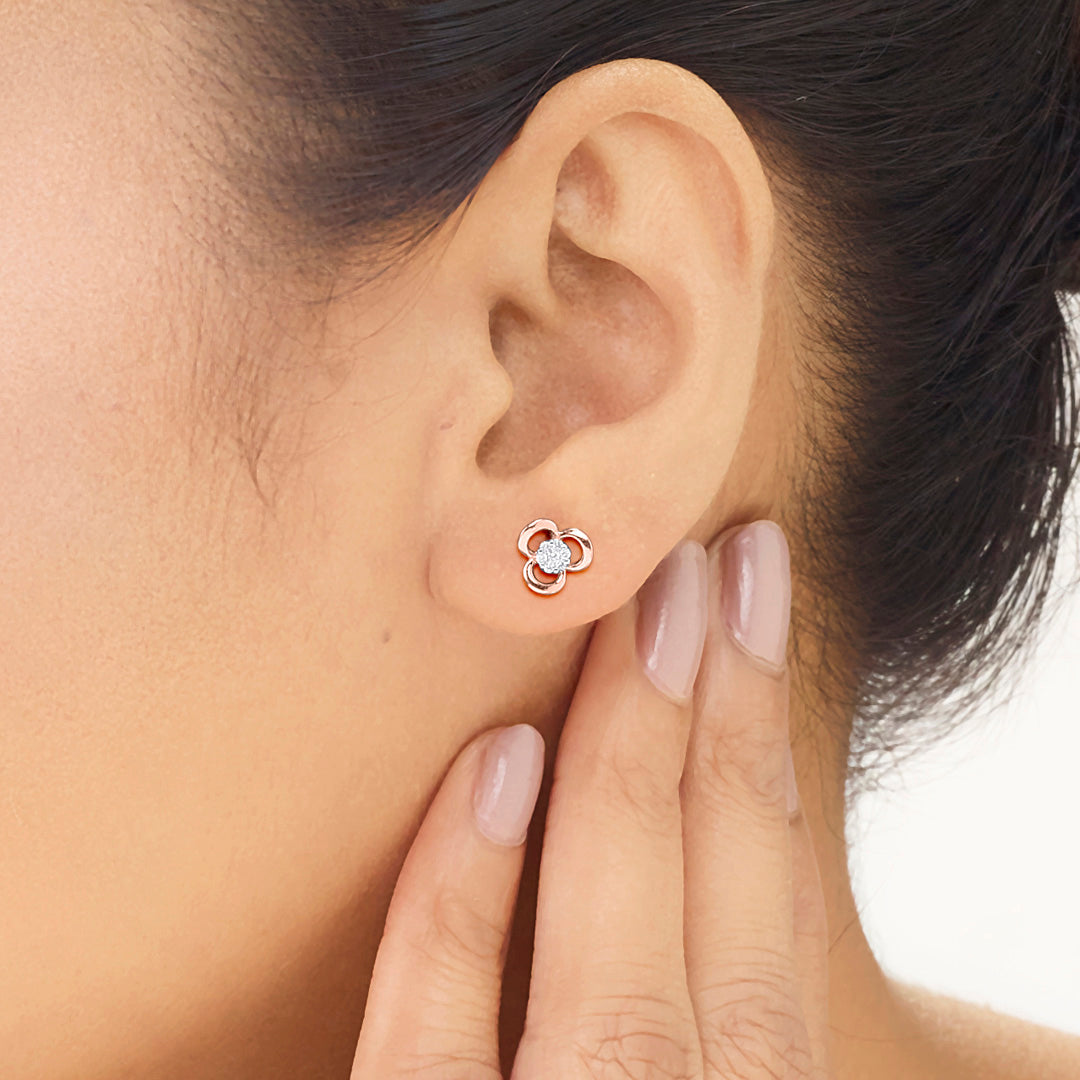 Bloom Lustre Diamond & Gold Stud Earrings for Women